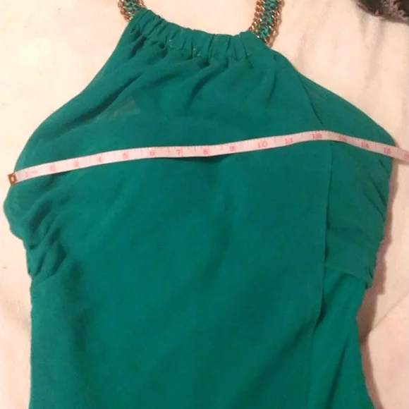 BeBe Elegant Chain Halter Backless Silky Sheer Dress - Picture 6 of 10